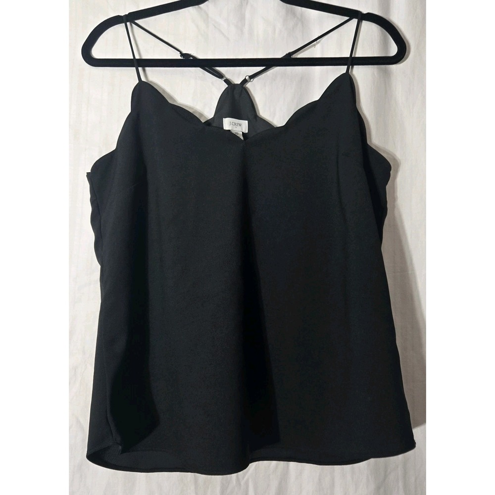 J. Crew Womens Blouse Tank Top Sleeveless Sz 10 Black Scallopped Edge